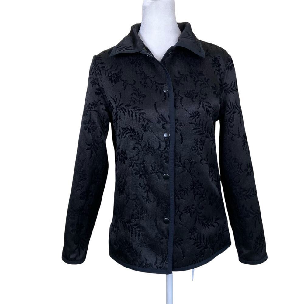 Coldwater Creek Sz XS Pet Brocade Reversible Tapestry Jacket Blazer Green Black - Picture 3 of 16
